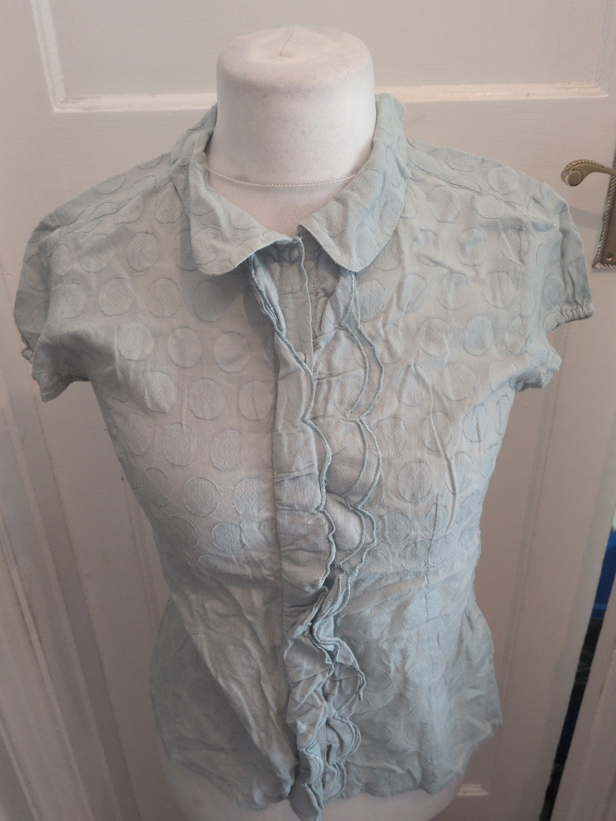 Boden 12 Pale Blue Collared Blouse Short Sleeve