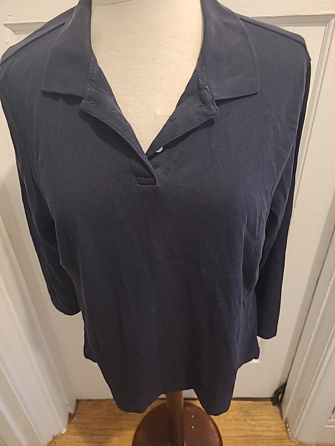 Mens Lands End Size Large Black Mid Sleeved Polo