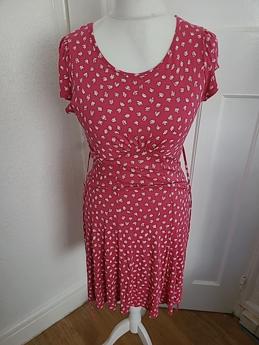 Ladies Next Size 12 Cerise And White Patterned Sleeveless Dress