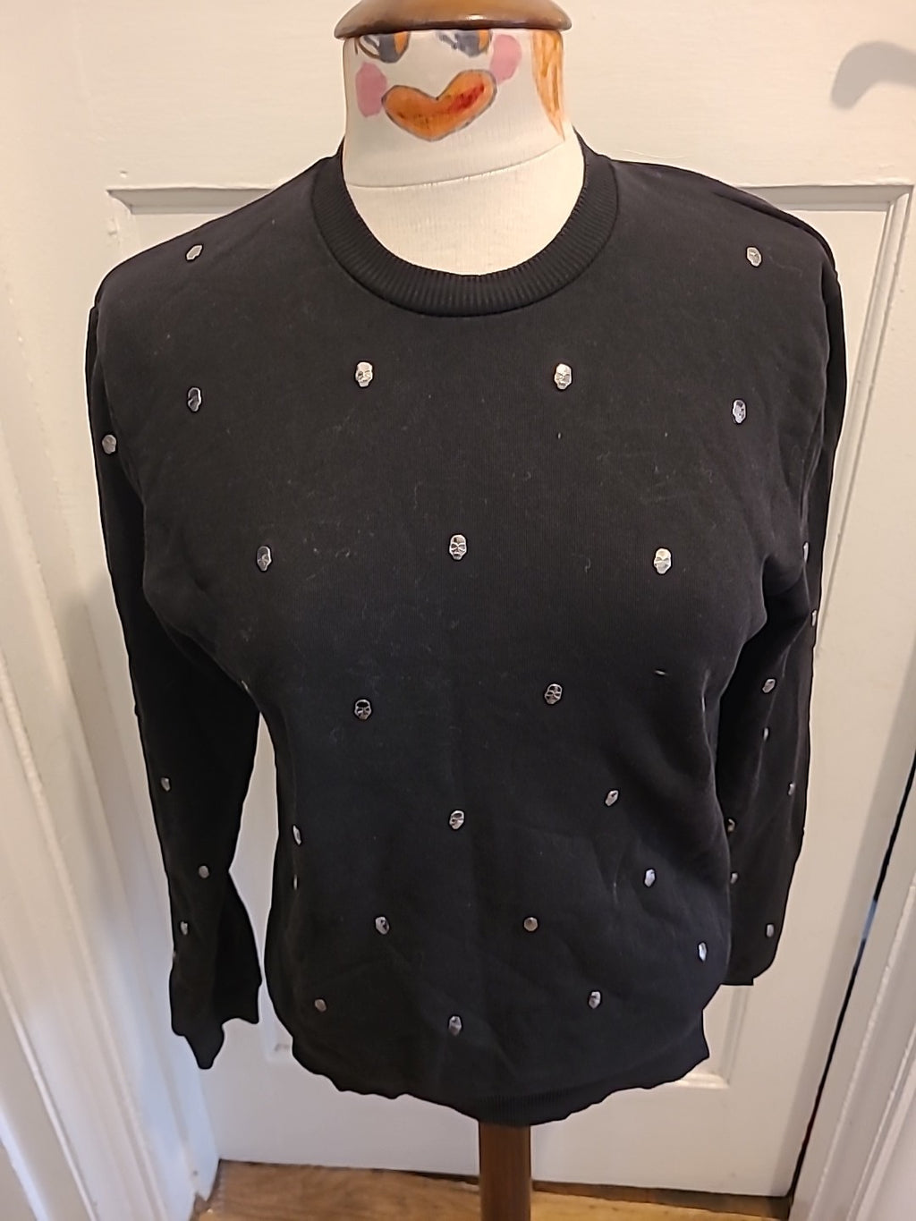Mens Zara Size Small Black Skull Pullover Jumper