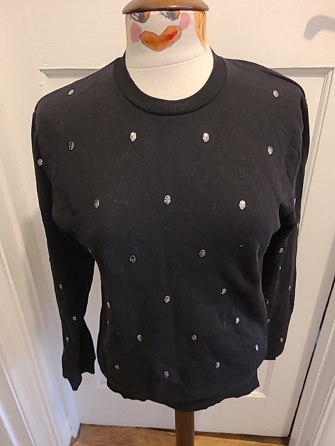 Mens Zara Size Small Black Skull Pullover Jumper