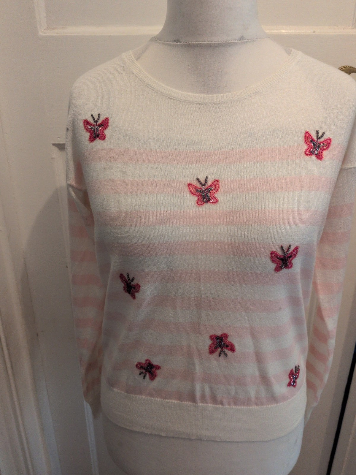 George 10 Pink Stripe Butterfly Long Sleeve Jumper