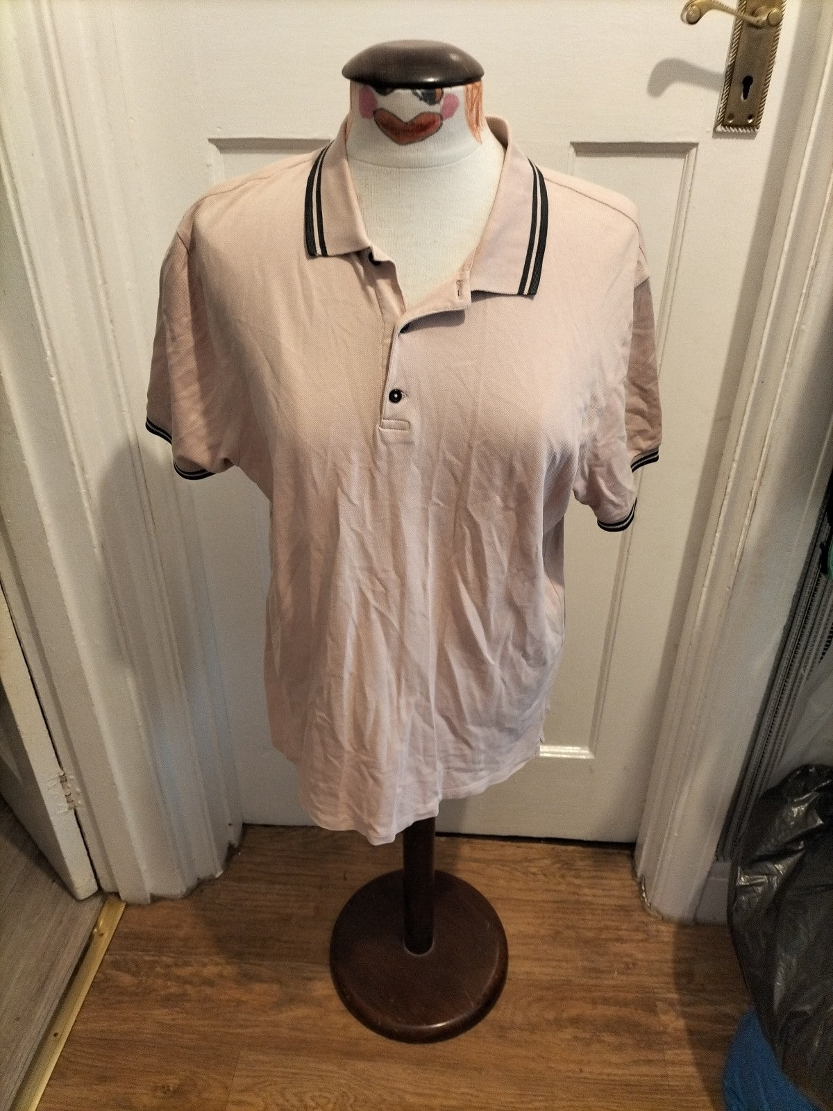 Mens Next Size Large Regular Fit Pale Pink Navy Trim Polo