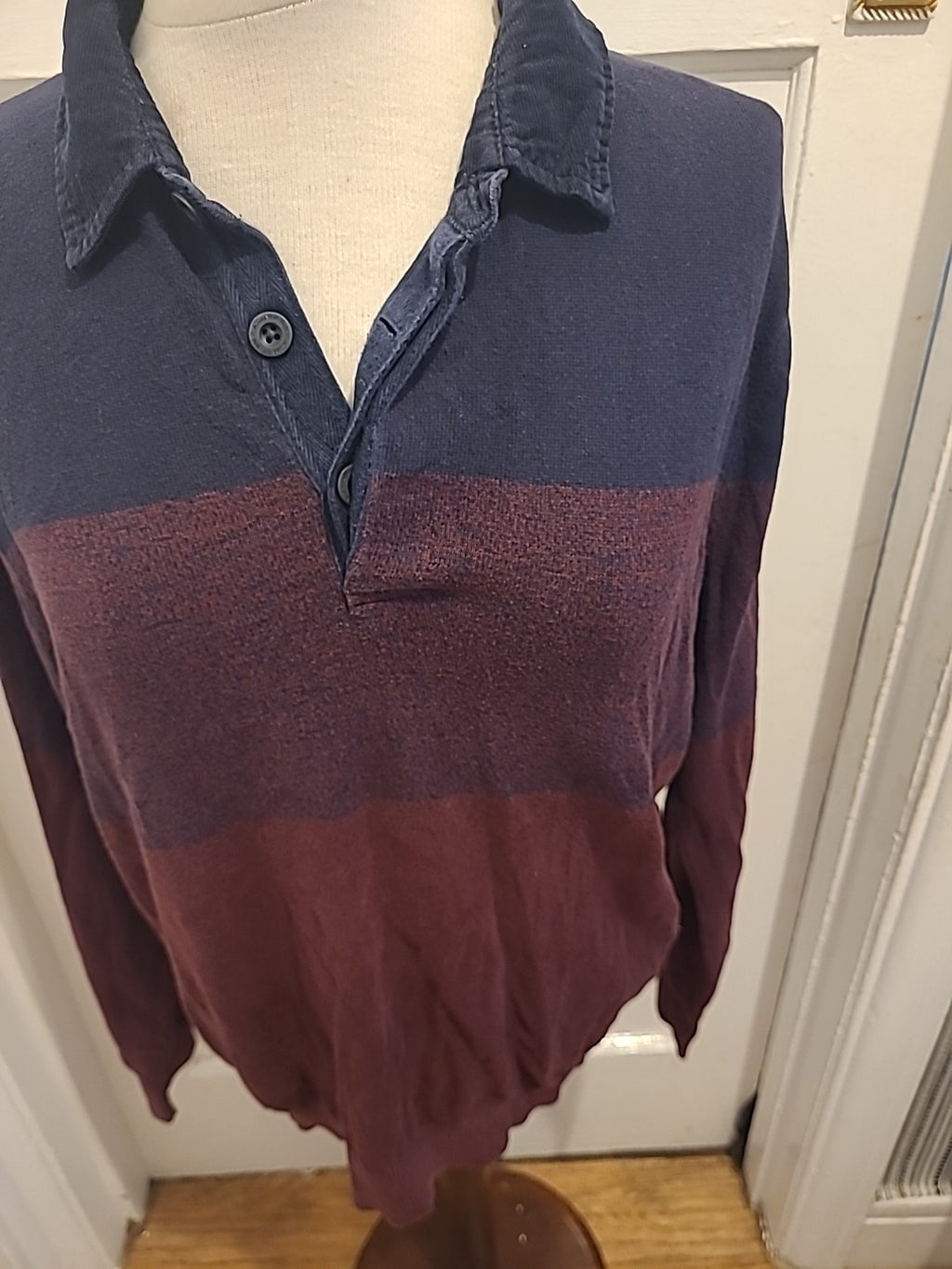 Mens Atlantic Bay Size Medium Navy/Purple Long Sleeved Polo