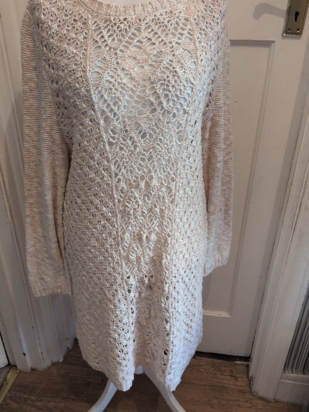 Ladies Tu Size 22 Beige And Shiny Red Long Sleeve Jumper Dress