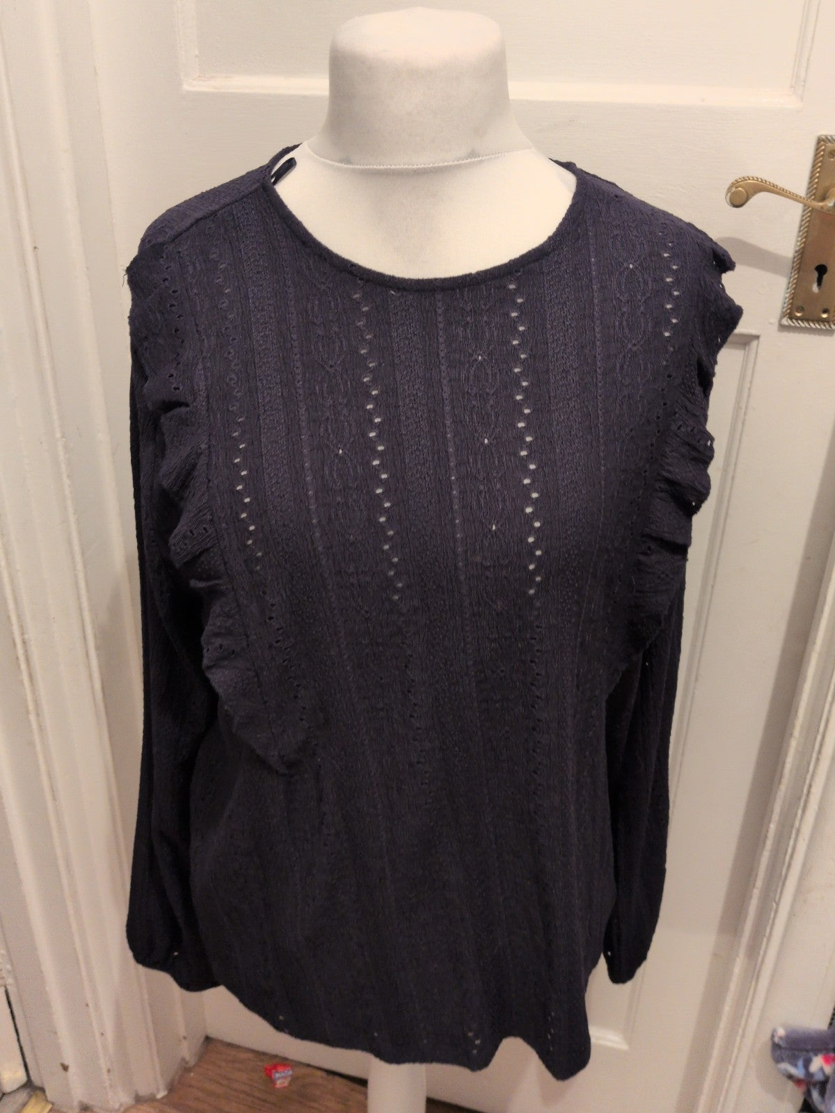 F&F 18 Navy Patterned Material Long Sleeve Blouse