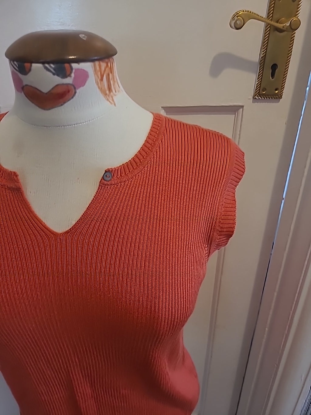 Ladies House Of Fraser Size Large Orange Sleeveless Tshirt