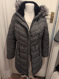George 12-14 Grey Faux Fur Hood Puffer Jacket Long Sleeve Full Zip