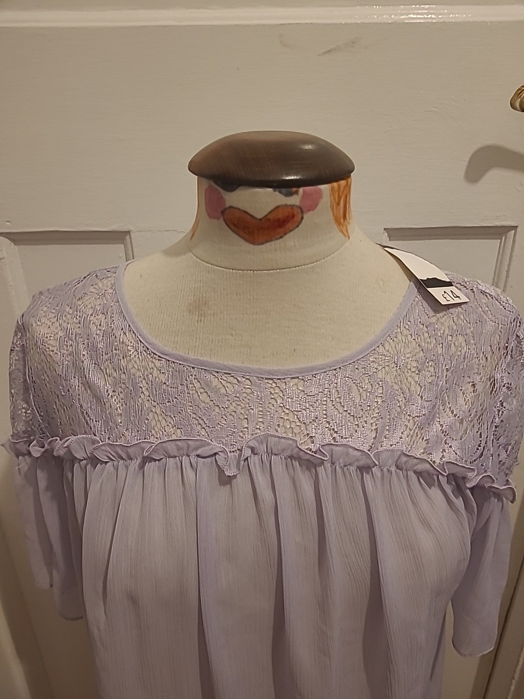 Brand New Ladies George Size 10 Lilac Lace Detailed Short Sleeved Tshirt