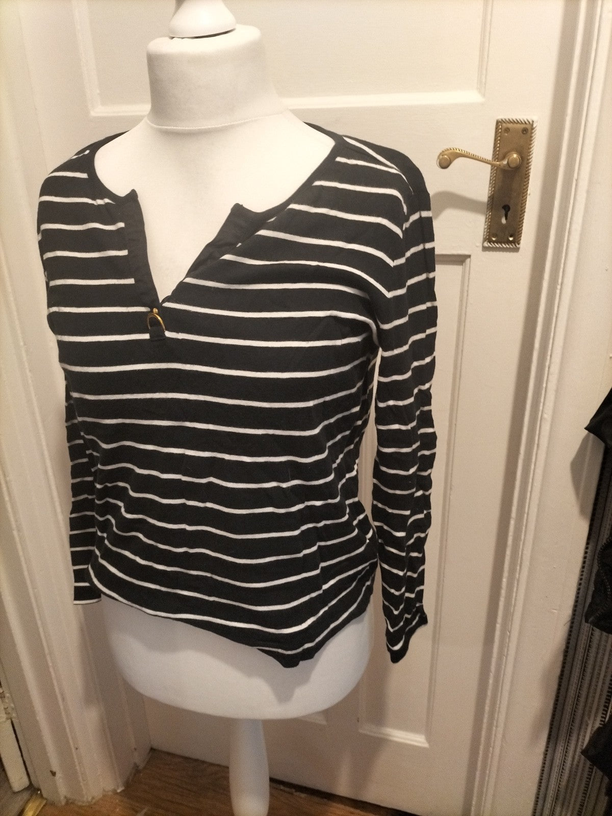 Ladies RALPH LAUREN black/white L/S Top Size Large