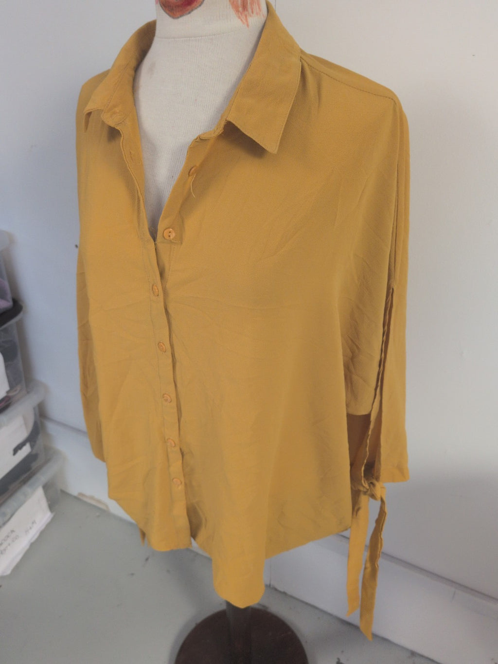 New Look 18 Mustard Half Sleeve Buttoned Blouse