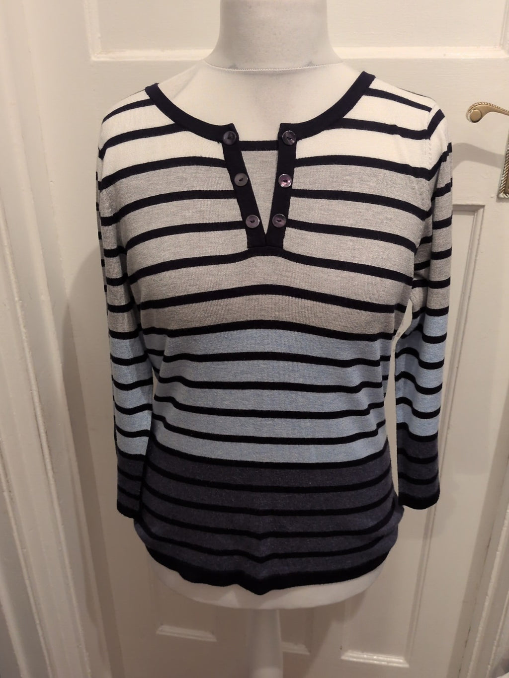 Cc Small Grey White Navy And Blue Striped Blouse