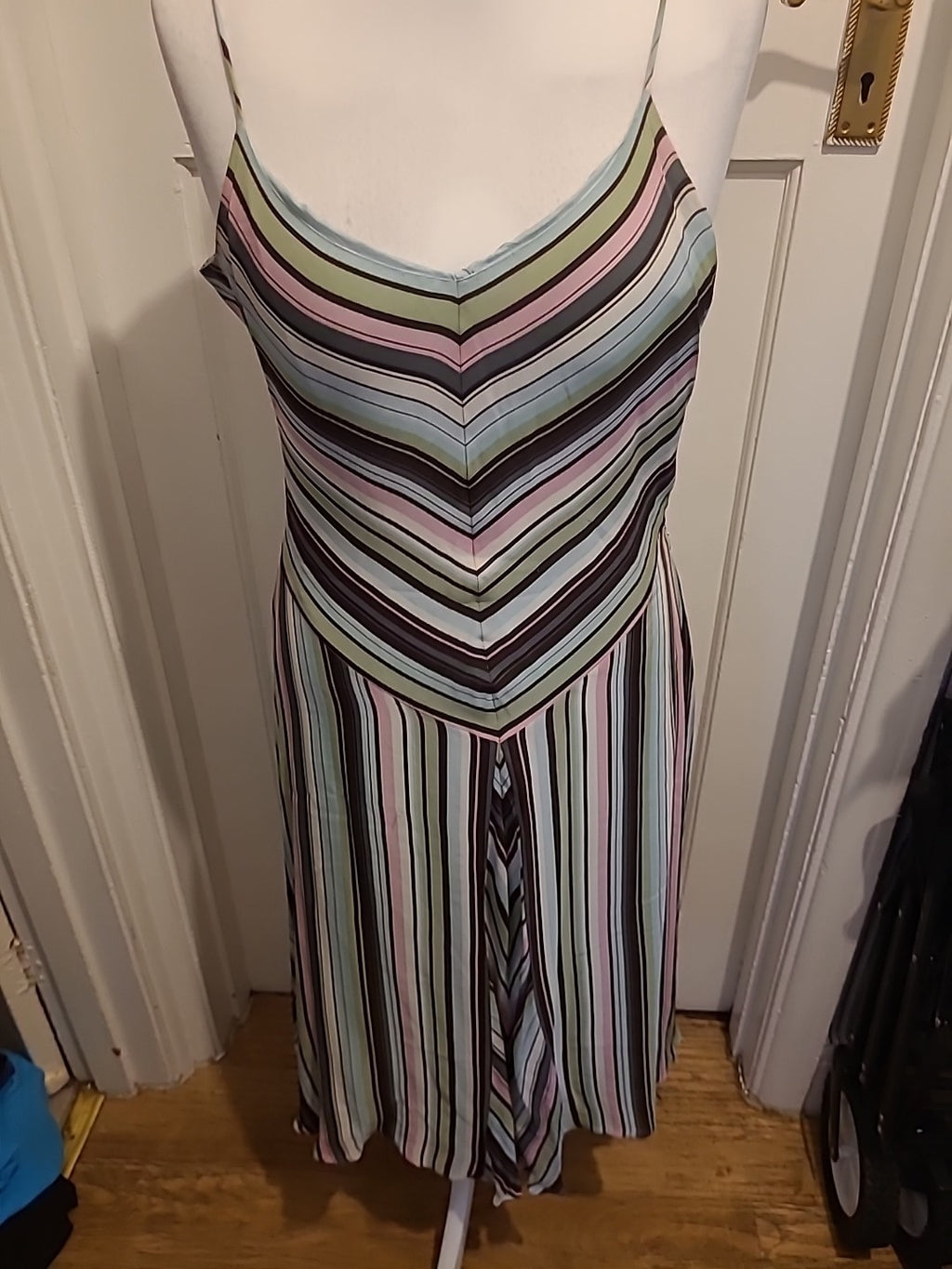 Ladies Size Small Multicoloured Striped Sleeveless Dress(Small Hole In Lining)
