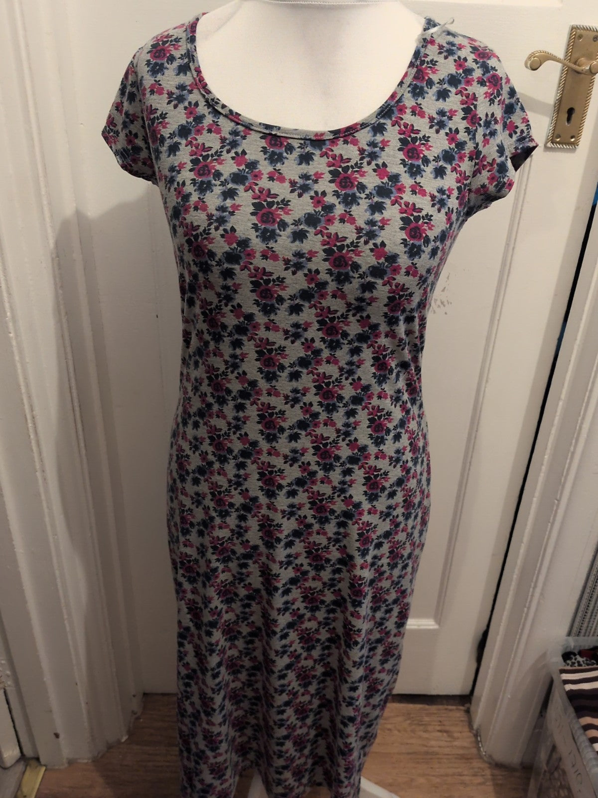 Papaya 14 Purple And Grey Floral Short Sleeve Long Dress