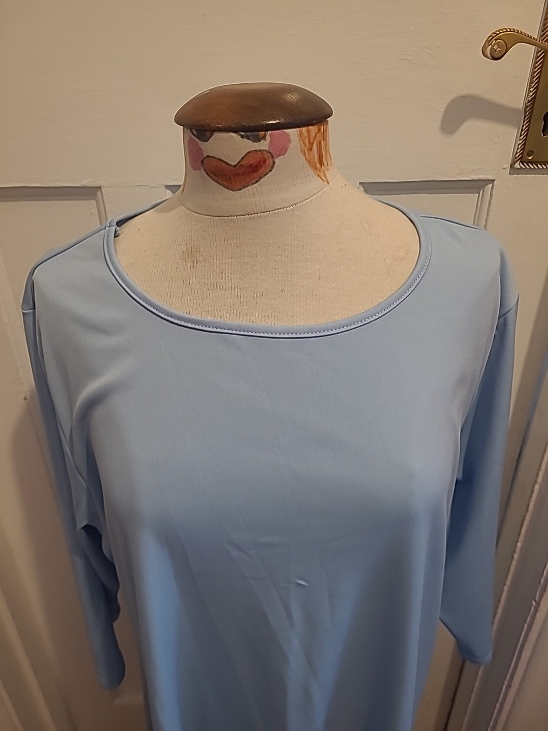 Ladies Size 4XL Pale Blue Mid Sleeved Long Length Tshirt
