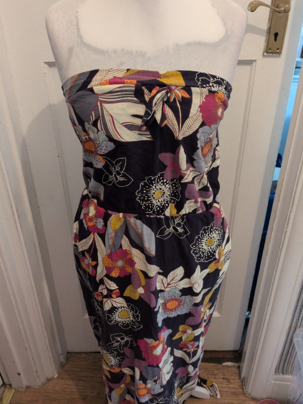 Next 14 Navy Floral Sleeveless Strapless Long Length Dress