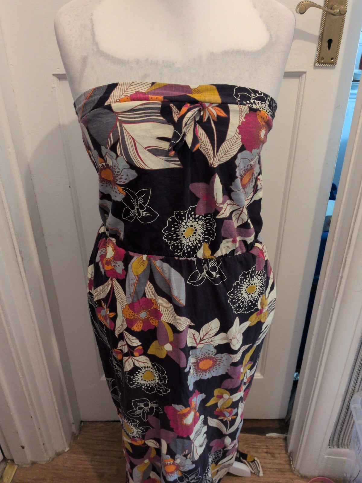 Next 14 Navy Floral Sleeveless Strapless Long Length Dress