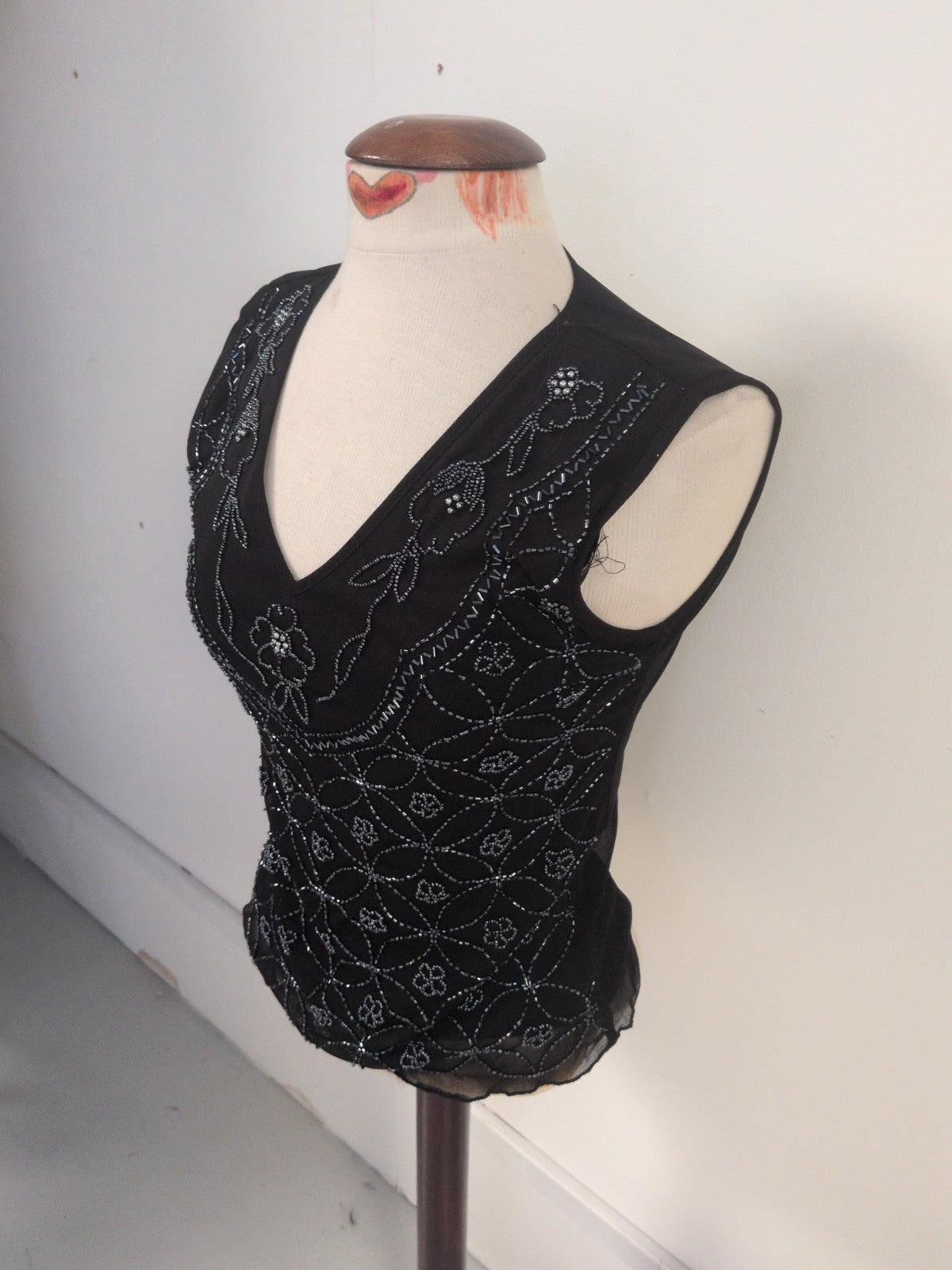 Roman Small Black V Beck Lined Sleeveless Blouse