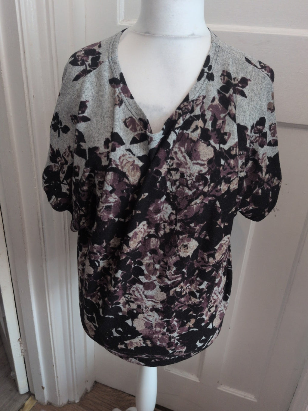 Apricot 12 Grey Black And Purple Short Sleeved Floral Blouse