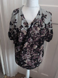 Apricot 12 Grey Black And Purple Short Sleeved Floral Blouse
