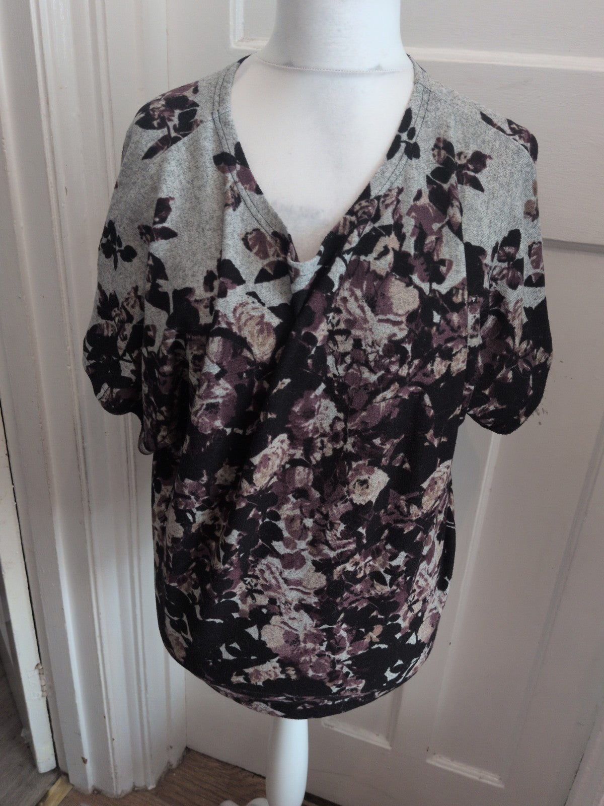 Apricot 12 Grey Black And Purple Short Sleeved Floral Blouse