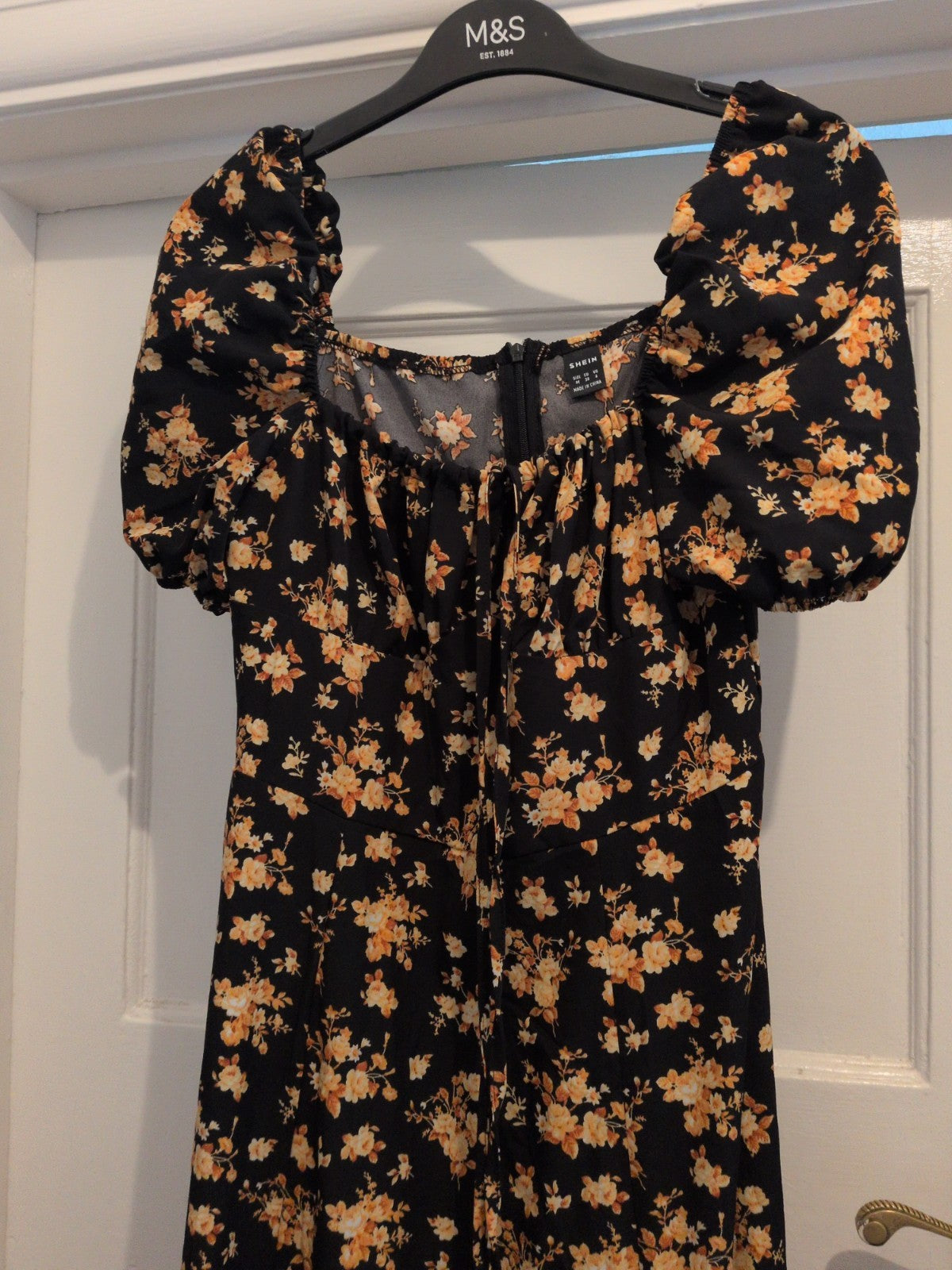 Shein Medium Orange And Black Split Hem Long Length Dress Short Sleeve