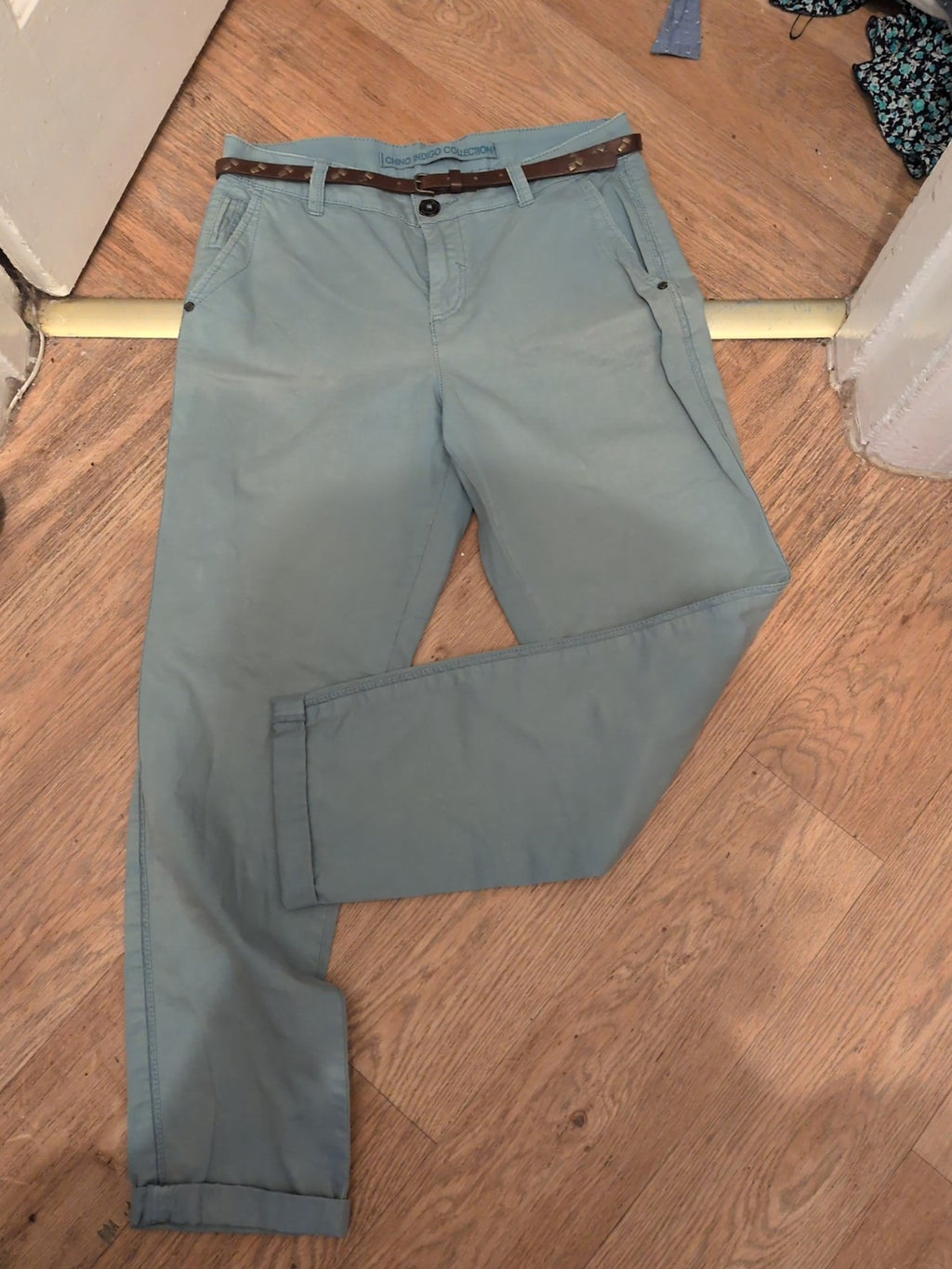 Marks And Spencer 10 Long Duck Egg Chino Indigo Collection