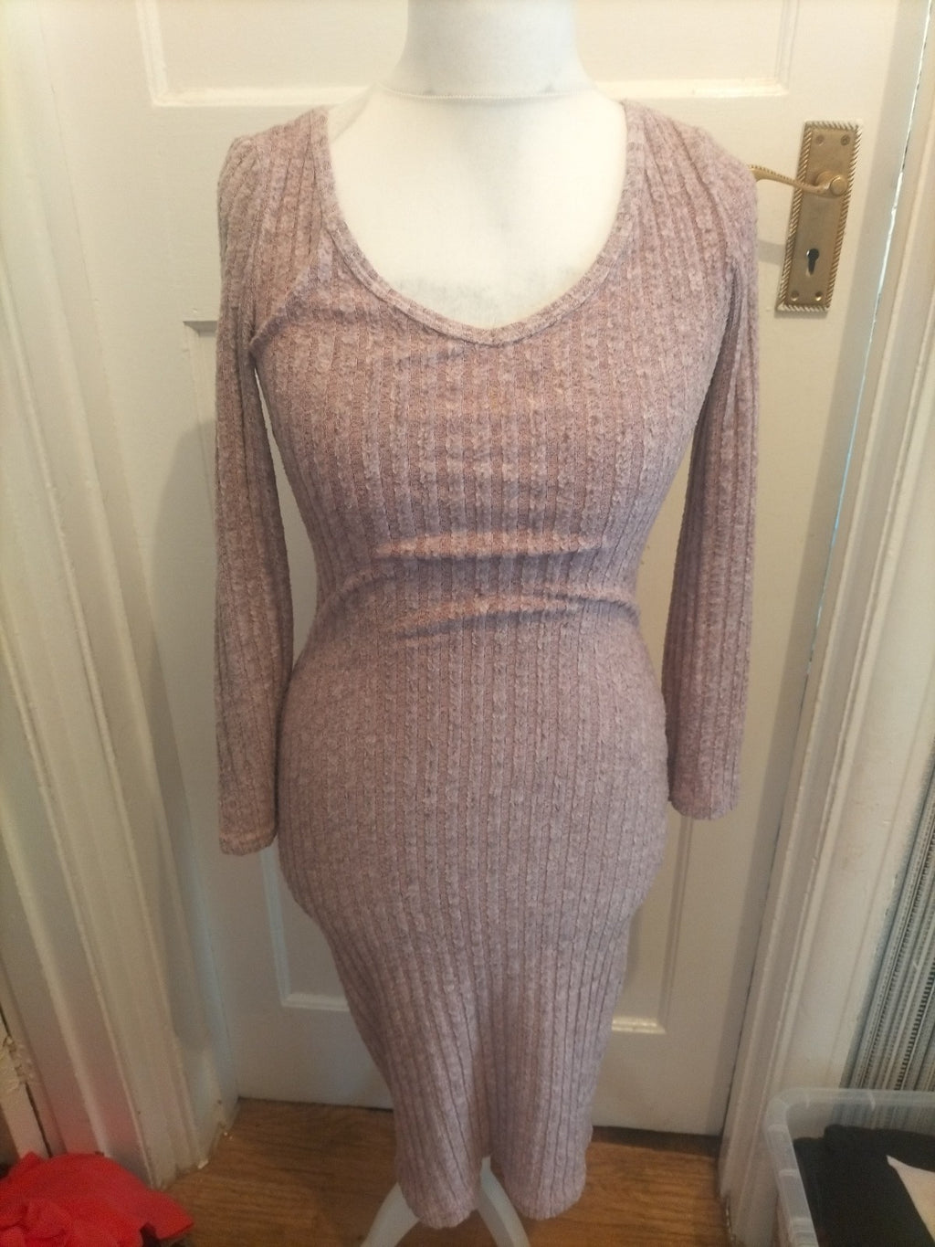 Ladies Shein Size XS Pink Ribbed Long Length Dress