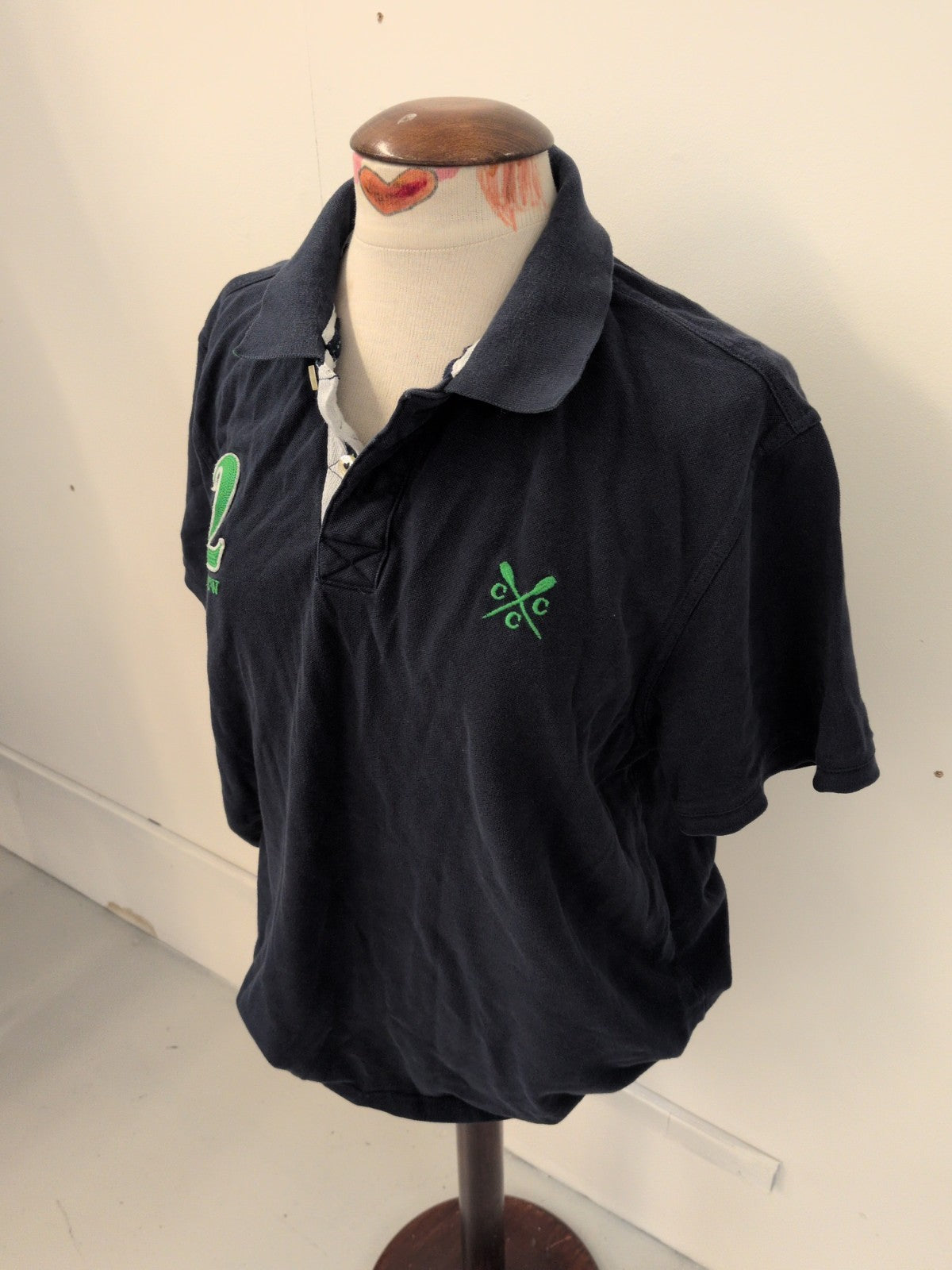 Crew Clothing XL Navy And Green Short Sleeve Polo