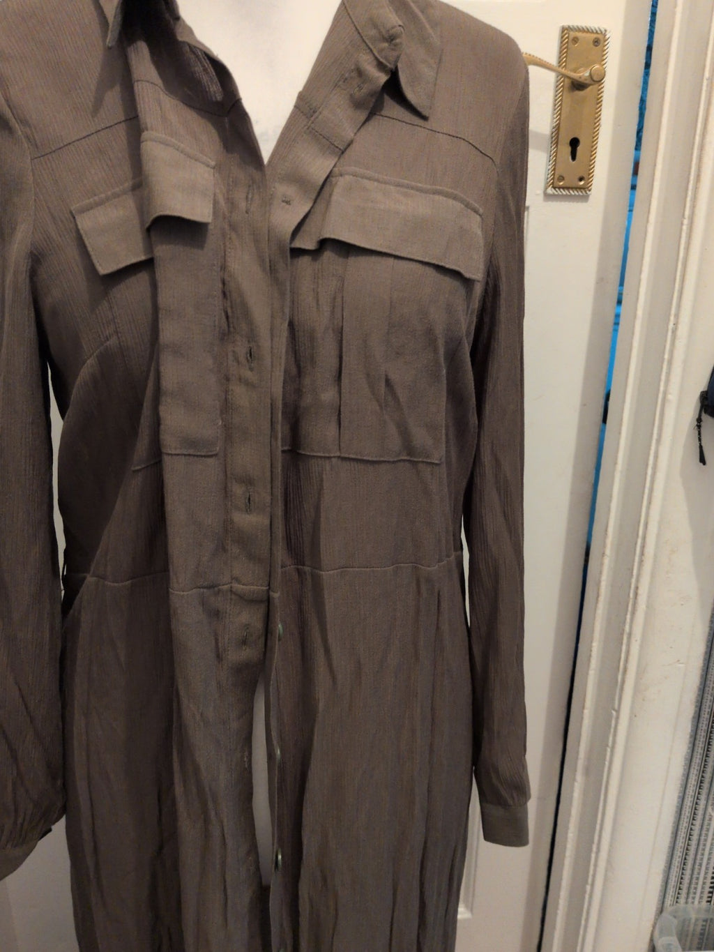 Primark 16 Khaki Long Sleeve Buttoned Long Dress
