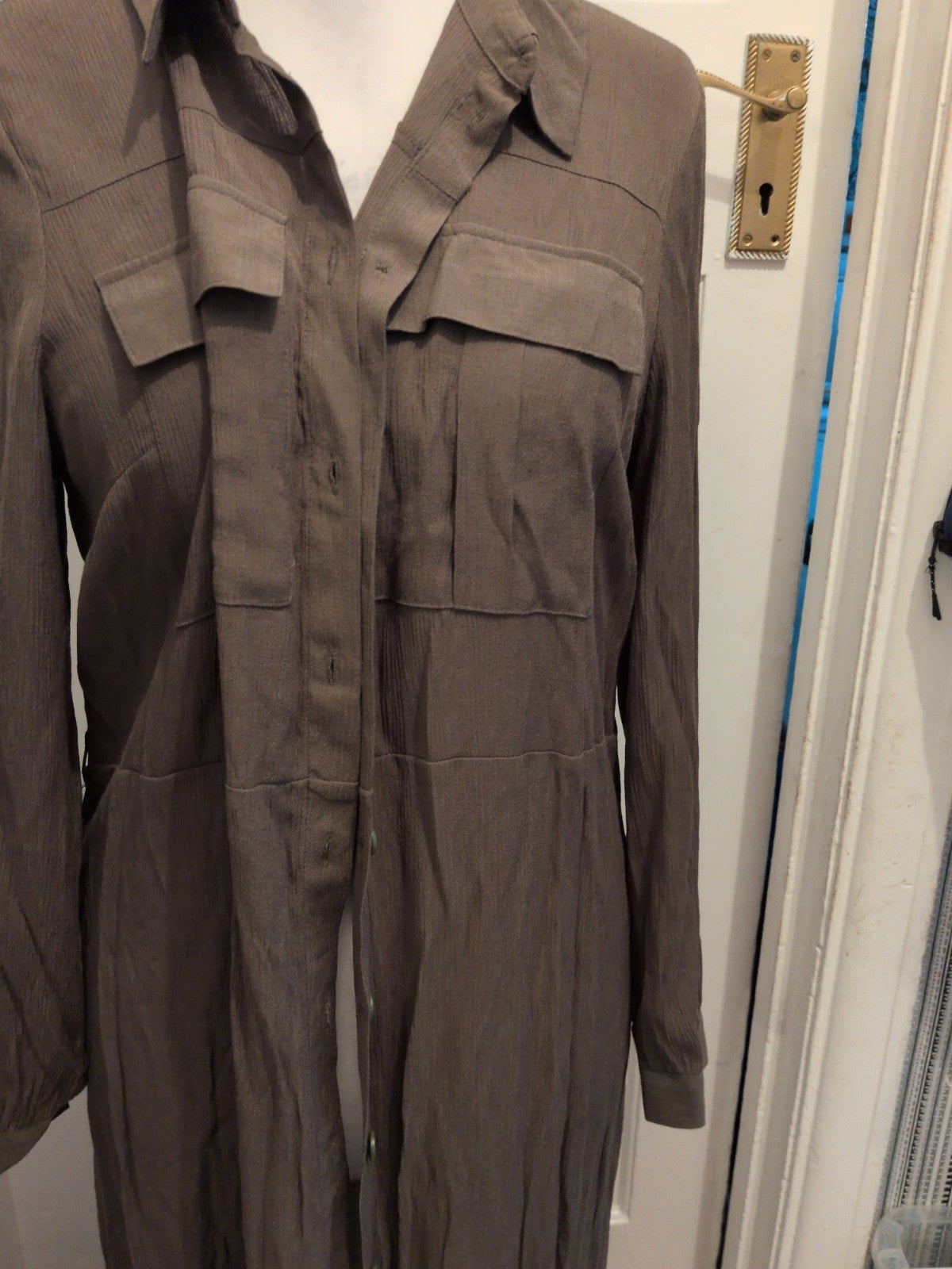 Primark 16 Khaki Long Sleeve Buttoned Long Dress