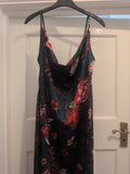 Prettylittlething 12 Green Red Floral Split Hem Sleeveless Dress