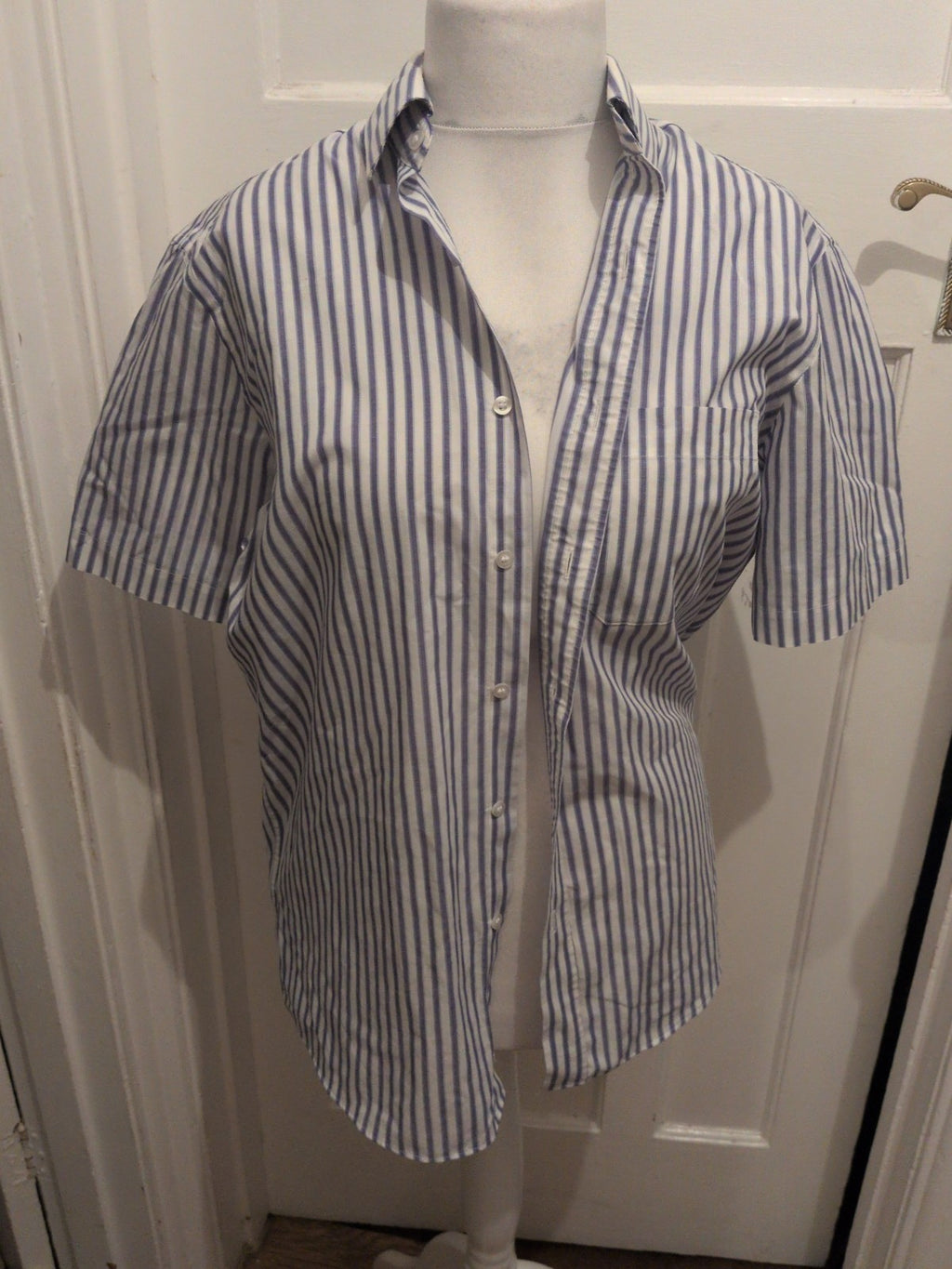 Marks And Spencer Tailoring 15.5 Purple Stripe Short Sleeve Shirt