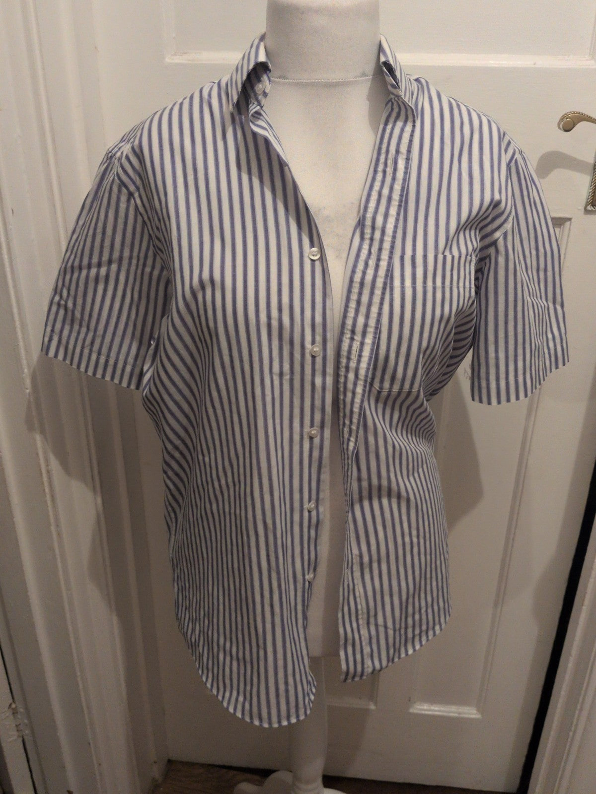 Marks And Spencer Tailoring 15.5 Purple Stripe Short Sleeve Shirt