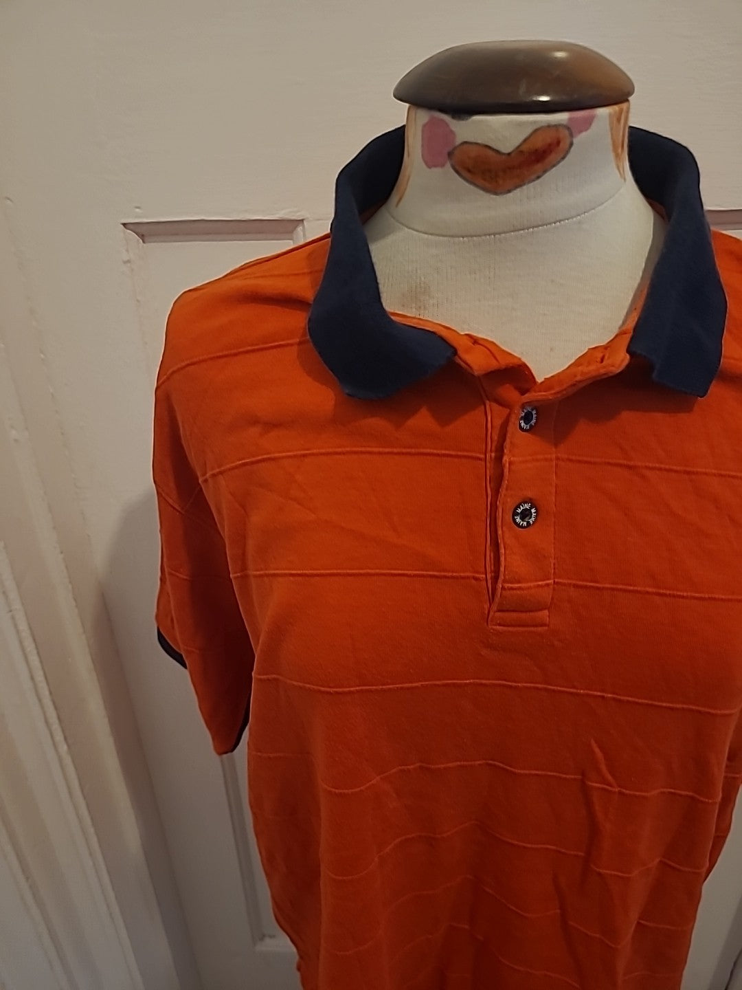 Mens Maine New England Size Large Orange Navy Short Sleeved Polo
