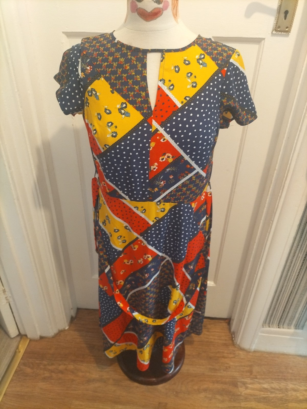 Ladies Tu Size 8 Multi Coloured Cap Sleeved Dress