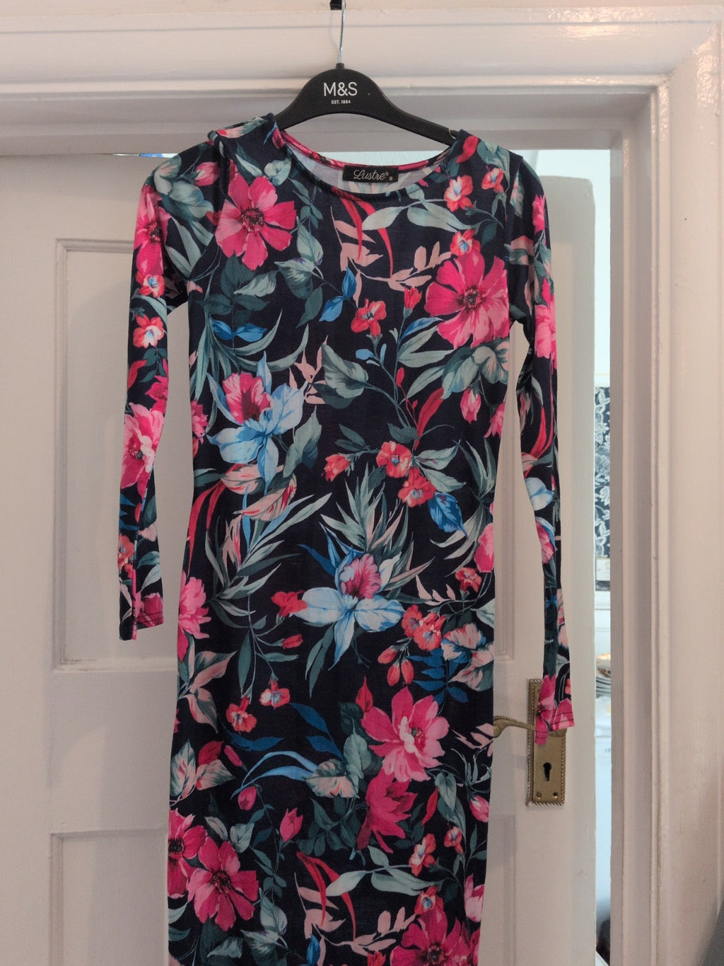 Lustre 8 Multicoloured Floral Long Sleeve Long Length Dress