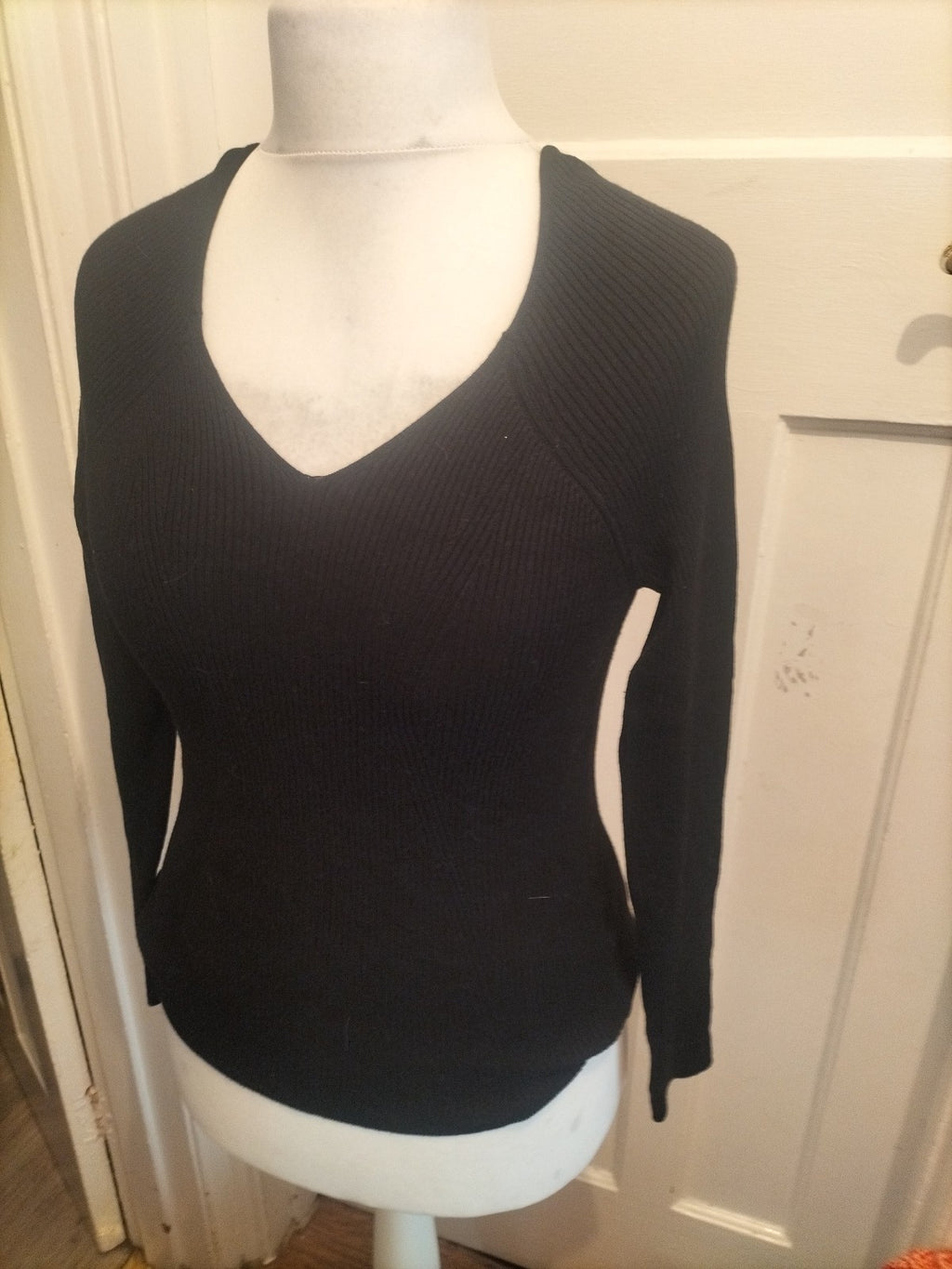 Primark 14-16 Black Ribbed Long Sleeve Top