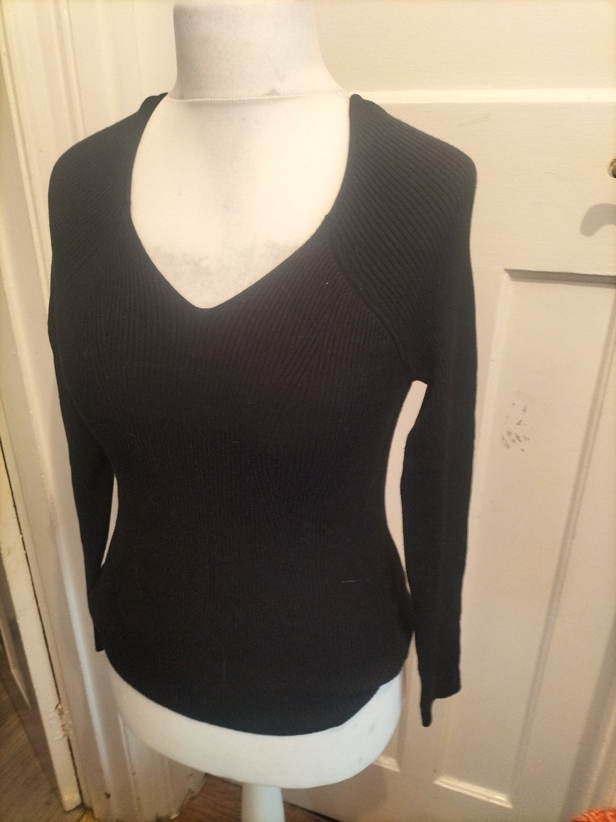 Primark 14-16 Black Ribbed Long Sleeve Top