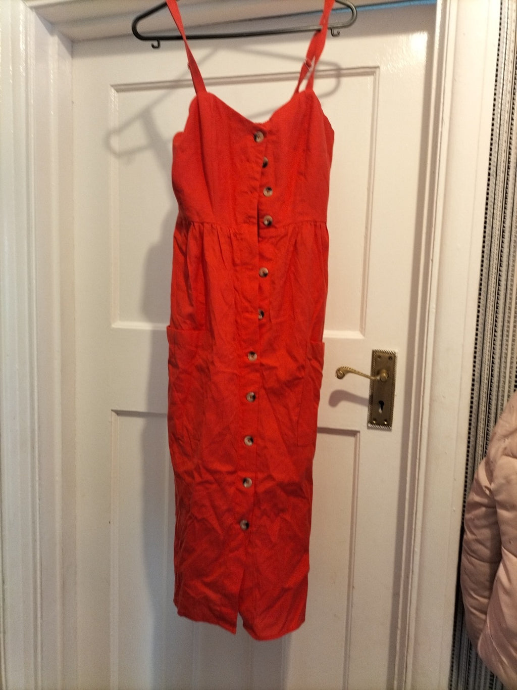 Ladies Primark Size 6 Orange Buttoned Sleeveless Dress