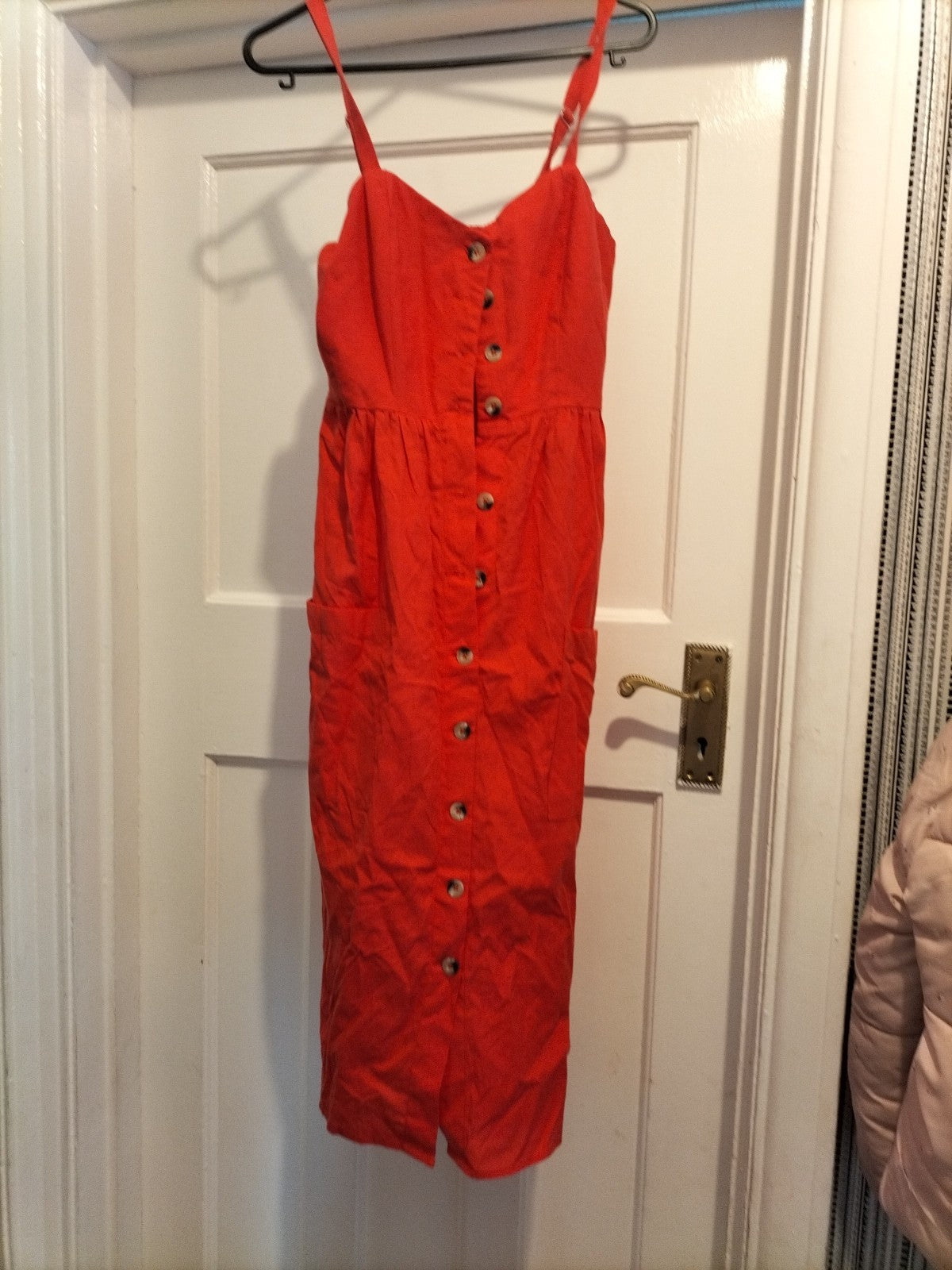 Ladies Primark Size 6 Orange Buttoned Sleeveless Dress