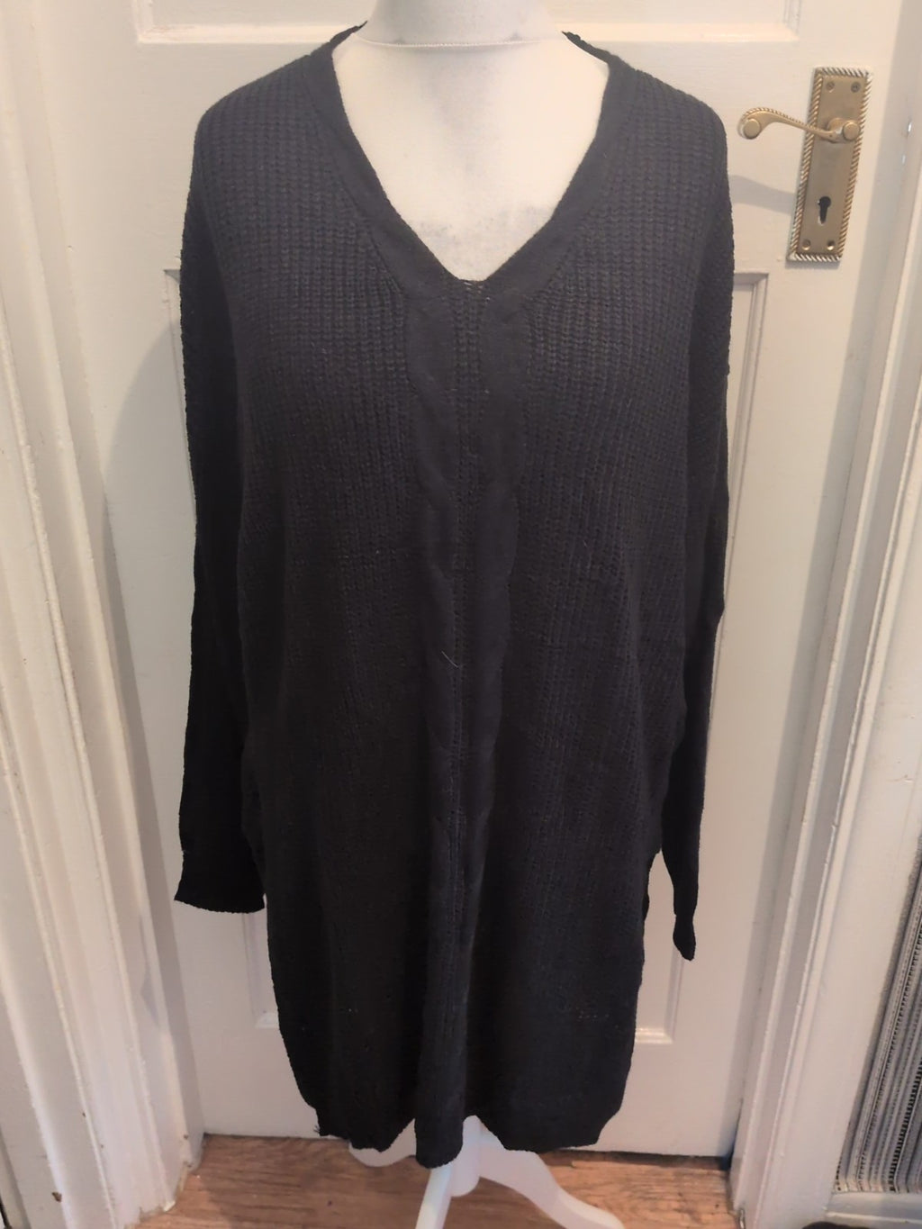 4XL Black Long Sleeve V Neck Jumper
