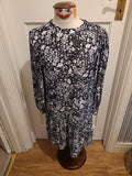 Ladies Peacocks Size 12 Black White Floral Long Sleeved Dress