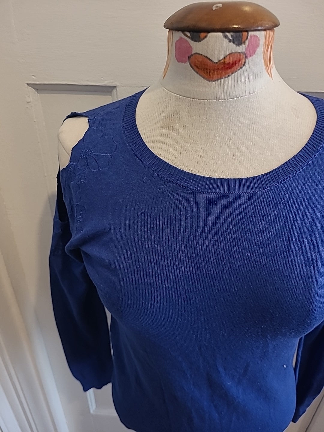 Ladies Warehouse Size 8 Blue Long Sleeved Open Shoulder Tshirt