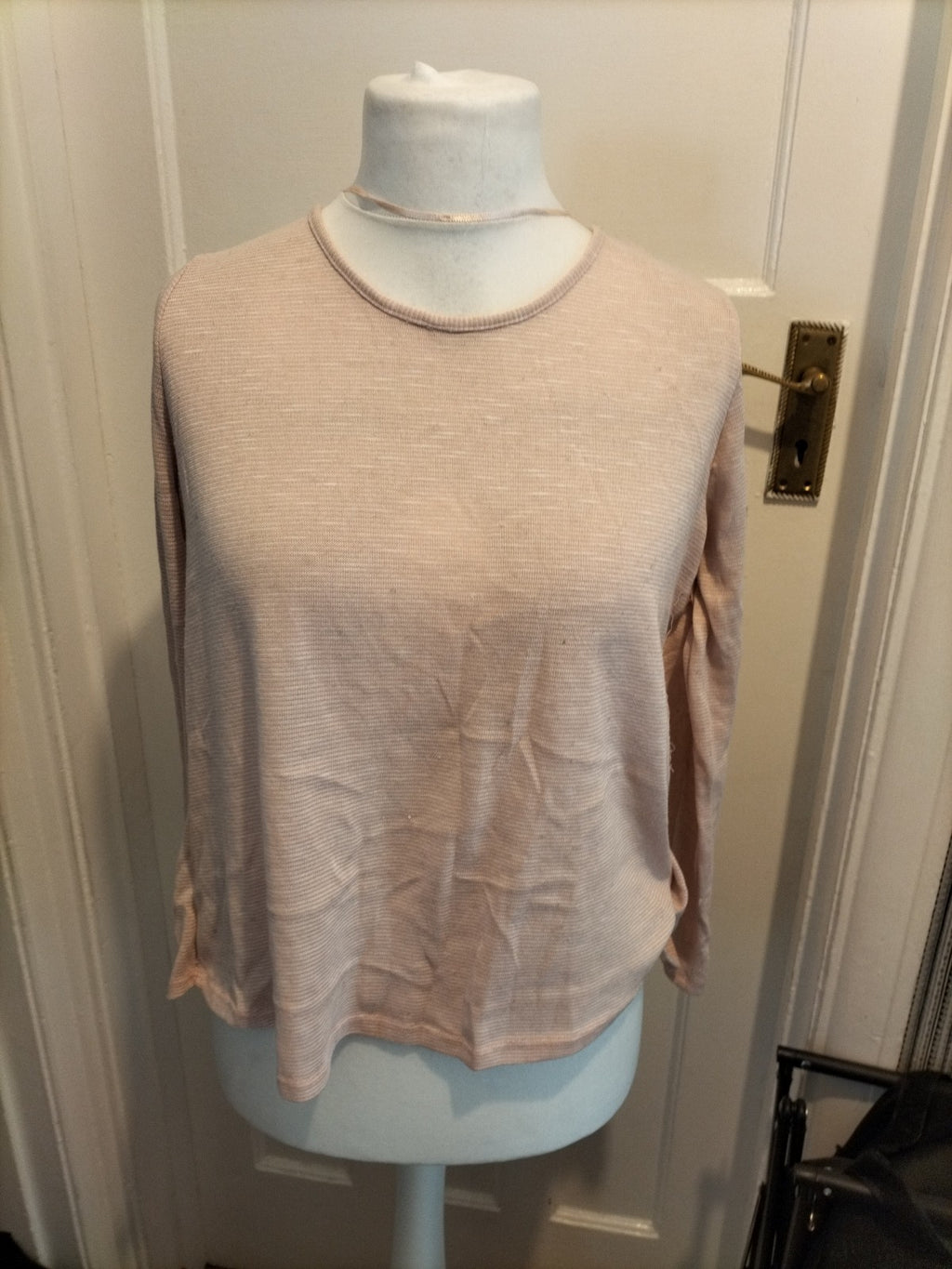 Ladies Primark Size 10 Pale Pink Striped Lace Lined Long Sleeved Open Back...