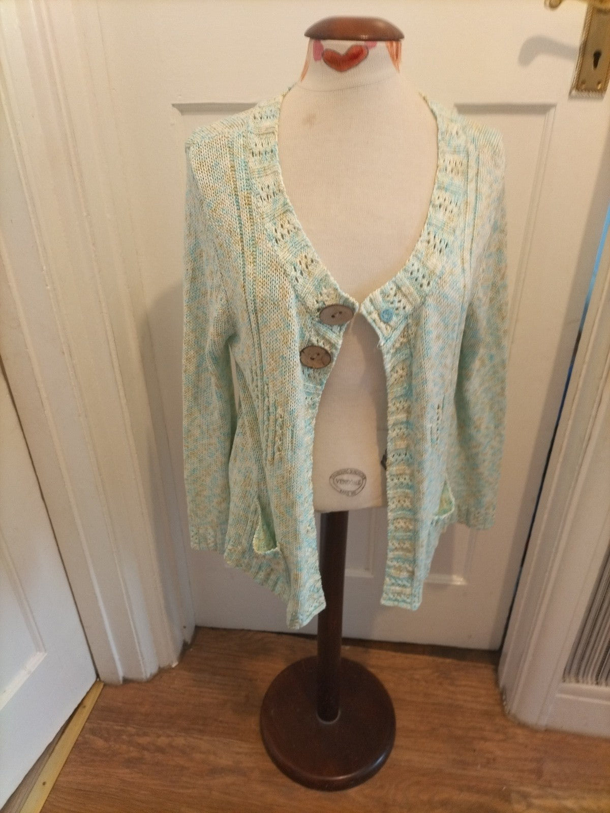 Ladies Elizabeth Scott Size L/XL Turquoise Fleck Long Sleeved Cardigan