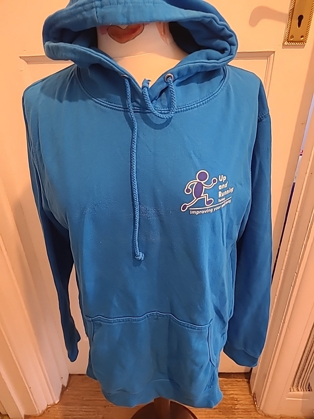 Mens Justhoods Size XL Blue "Running Logo" Pullover Hoodie