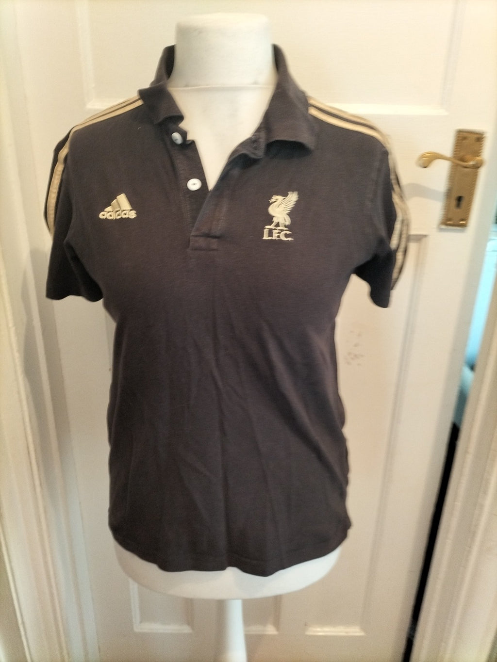 Mens Adidas Size Small Black And Gold Short Sleeved Polo Lfc