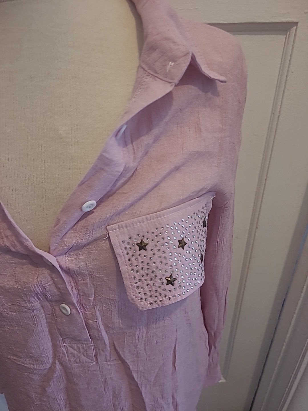 Ladies Size Small Pink Long Sleeved Diamonte Detailed Blouse