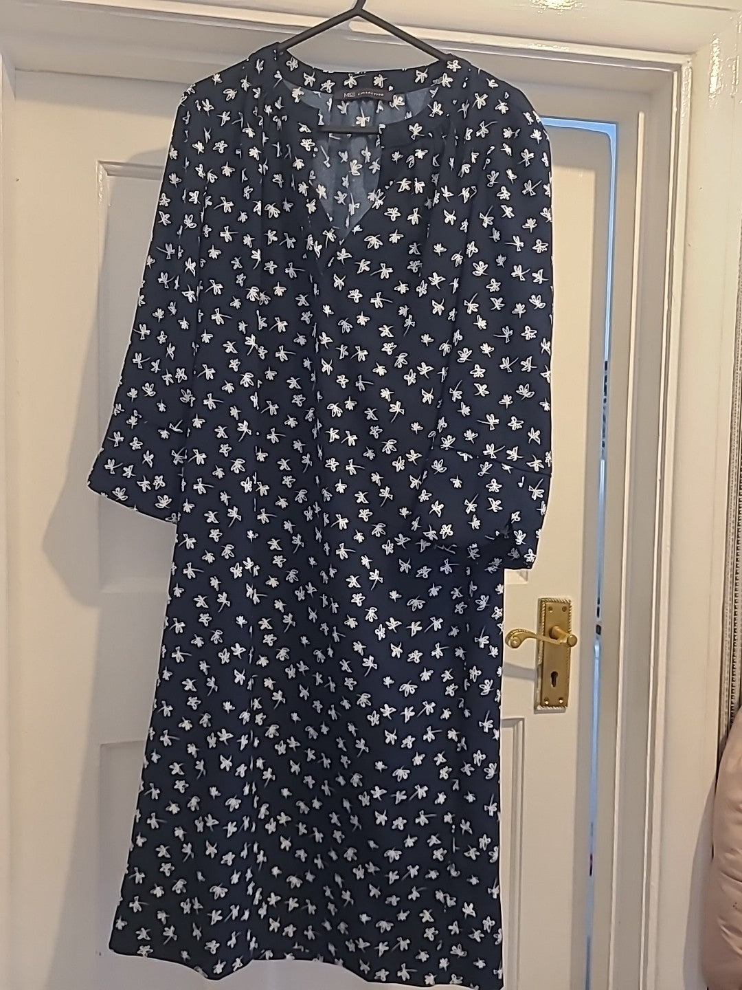 Ladies Marks And Spencer Size 6 Navy White Mid Sleeved Dress